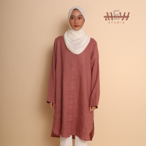 Dark Red Linen Long Tunic